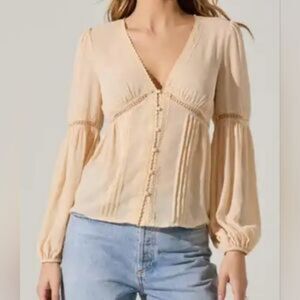 Astr Cream Blouse with Button Detail